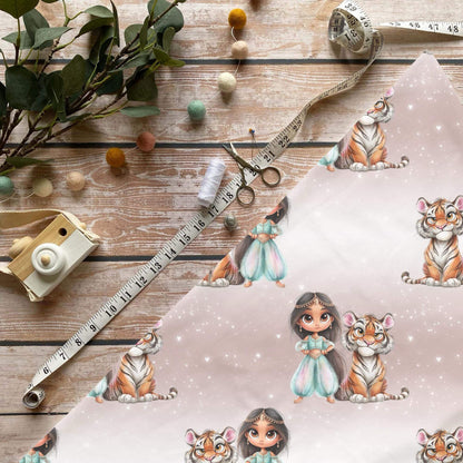 Princess of the Wild Kinderstoff auf Jersey – Mädchen & Tiger Motiv OEKO‑TEX 100
