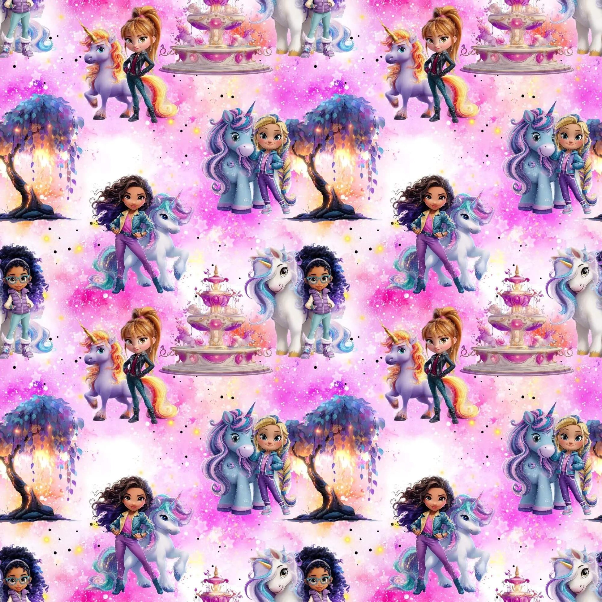Rainbow Unicorn Girl Badestoff UV50+ – saisonaler Kinderstoff für Sommerprojekte
