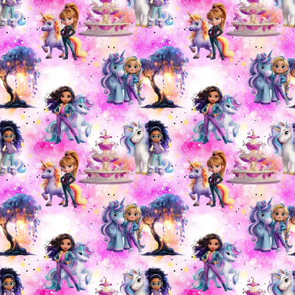 Rainbow Unicorn Girl Badestoff UV50+ – saisonaler Kinderstoff für Sommerprojekte
