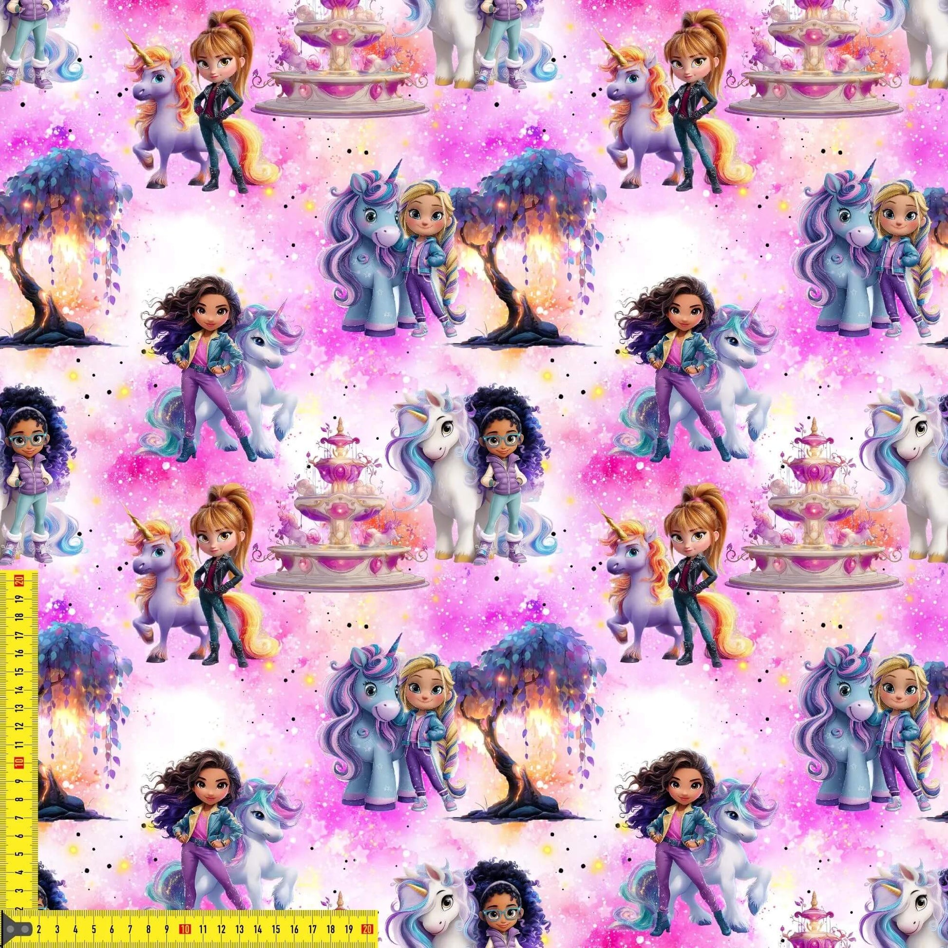 Rainbow Unicorn Girl Kinderstoff auf Jersey – Einhorn‑Motiv OEKO‑TEX 100
