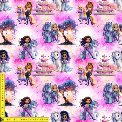 Rainbow Unicorn Girl Kinderstoff auf Jersey – Einhorn‑Motiv OEKO‑TEX 100
