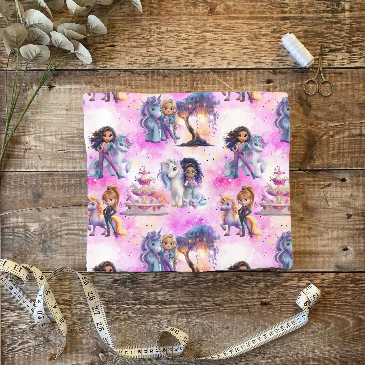 Rainbow Unicorn Girl Musselin – leichter Stoff für Baby‑ und Kinderkleidung
