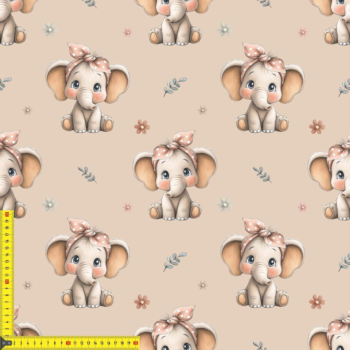 French Terry Meterware Elefant mit Haarband Kinderstoffe Babystoffe