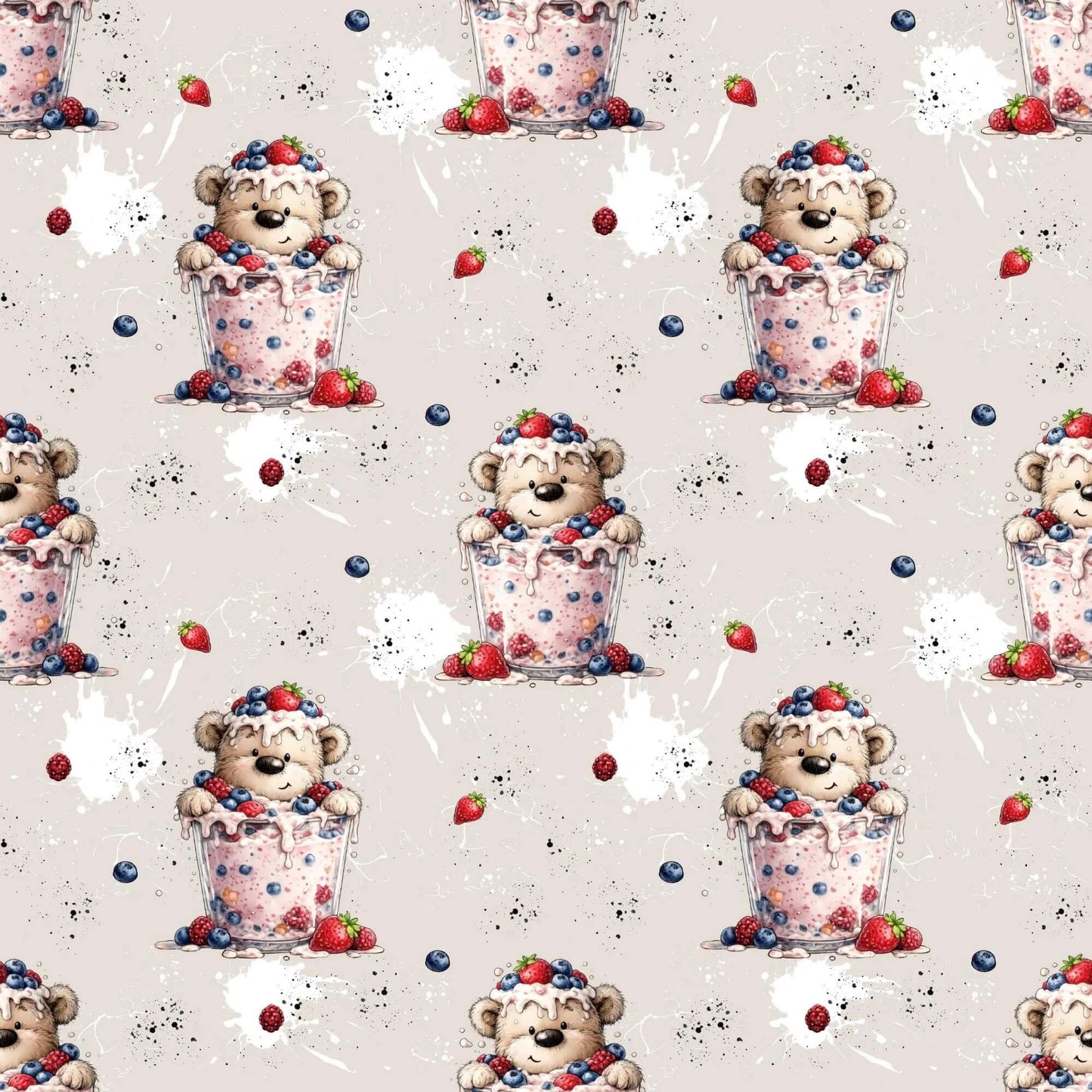 OEKO TEX Kinderstoffe Joghurtbärchen Stoff Meterware für Kleidung und Accessoires
