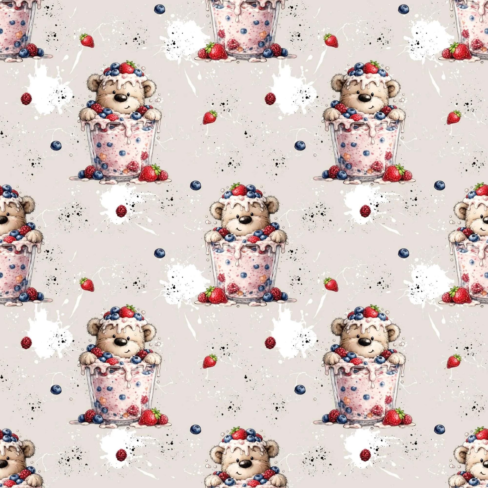 OEKO TEX Kinderstoffe Joghurtbärchen Stoff Meterware für Kleidung und Accessoires
