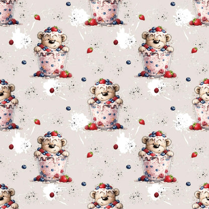 OEKO TEX Kinderstoffe Joghurtbärchen Stoff Meterware für Kleidung und Accessoires
