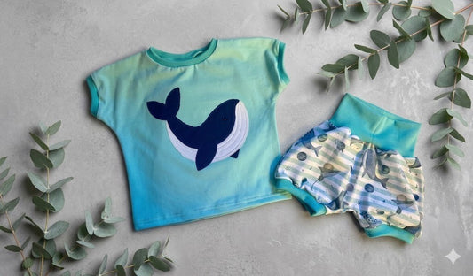 T‑Shirt & kurze Pumphose Größe 80 in Blau mit Walmotiv
