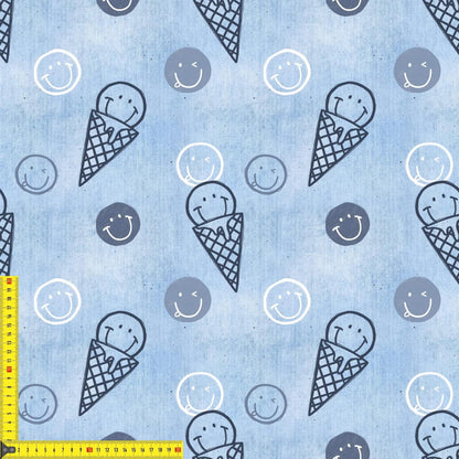 Smiley Eis Design Kinderstoff auf Jersey – fröhliches Sommermotiv OEKO‑TEX 100
