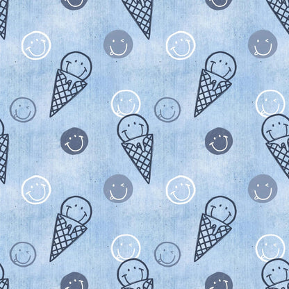 Smiley Eis Design Musselin – leichter Stoff für Baby‑ und Kinderkleidung
