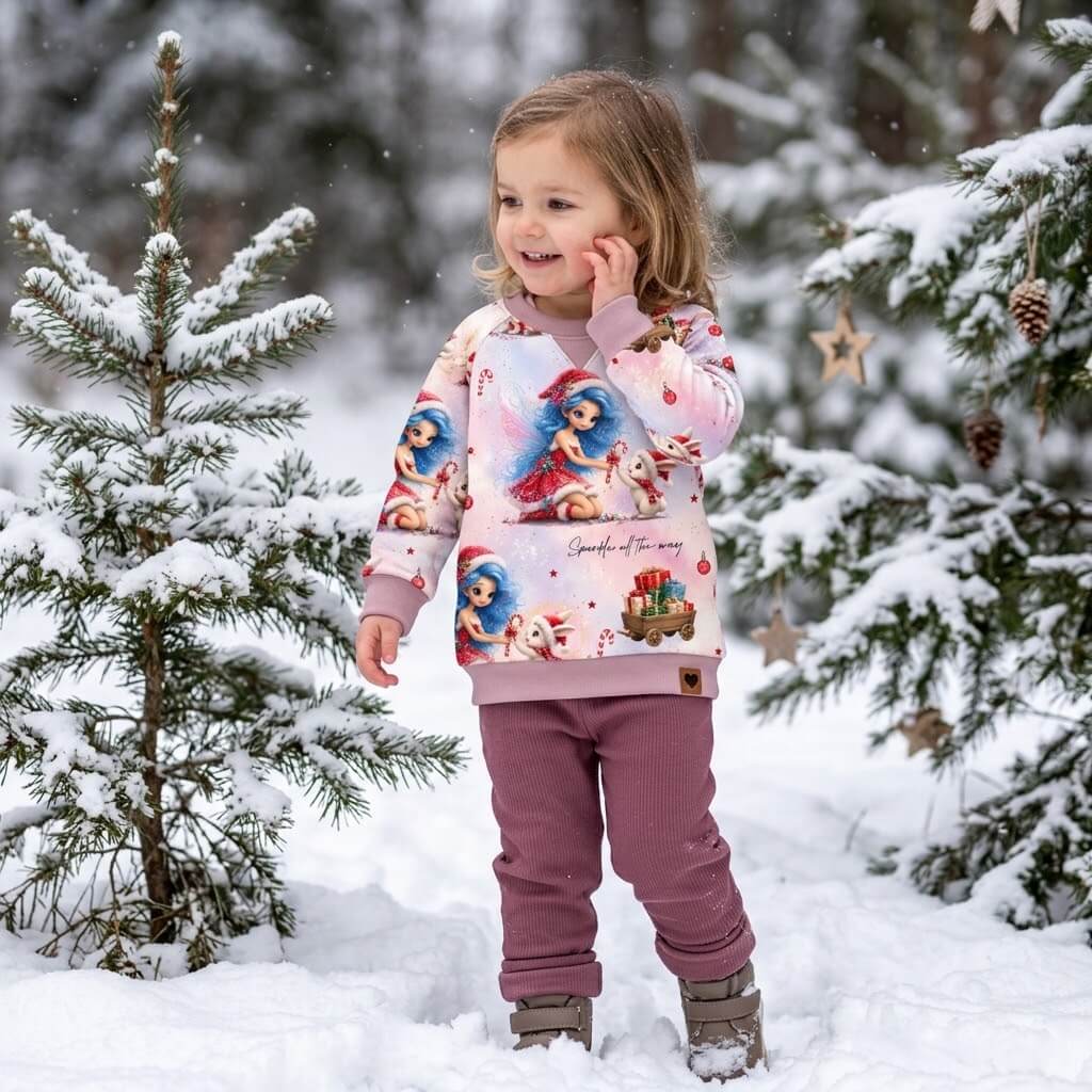 Winterliche Feenzauber Mädchenstoff Lifestyle-Foto hängend mit Weihnachtsdeko und Sternen, OEKO-TEX 100 Jersey Mädchenstoff Deko-Szene