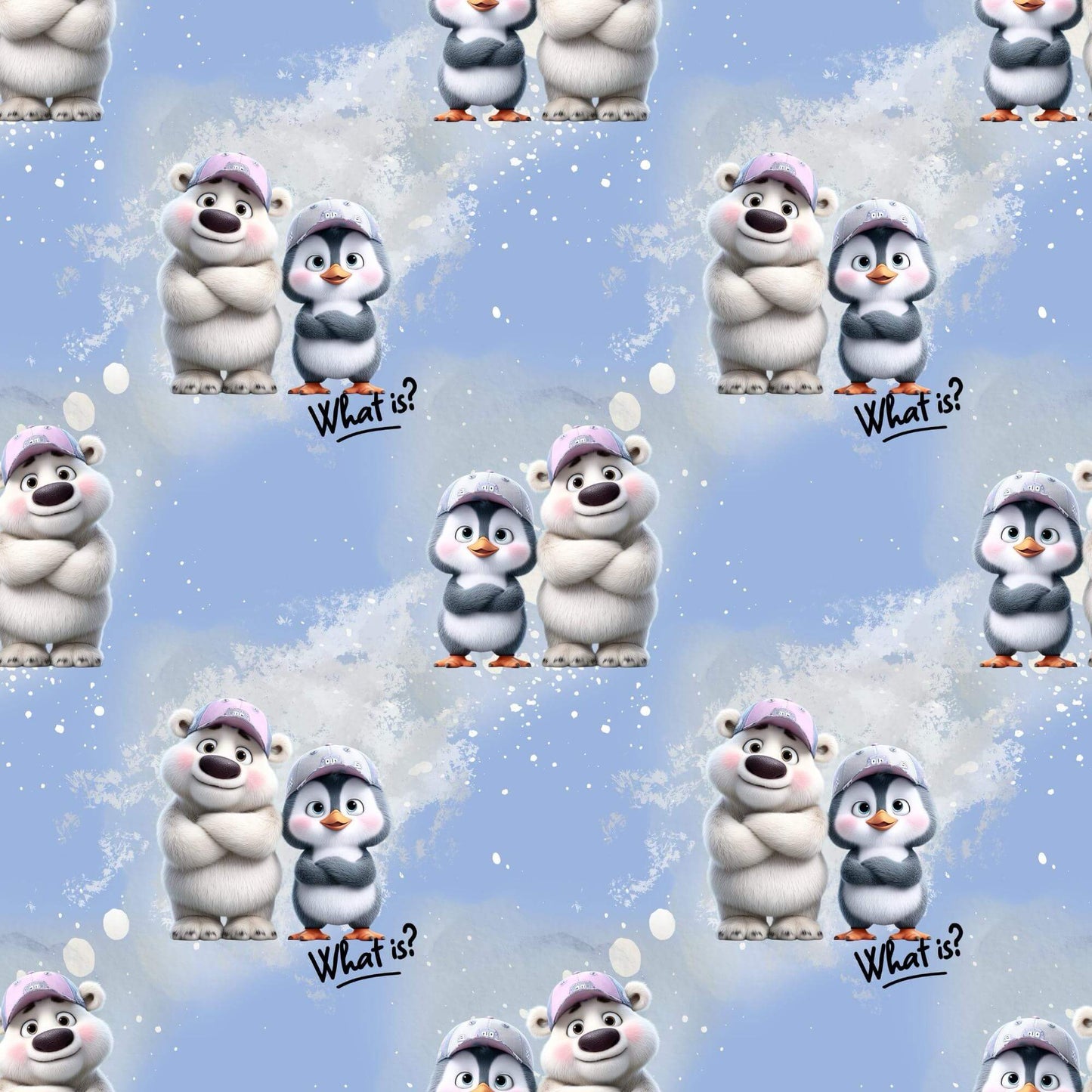 Jersey French Terry Stoff Eisbär Pinguin Nähen Kinderkleidung
