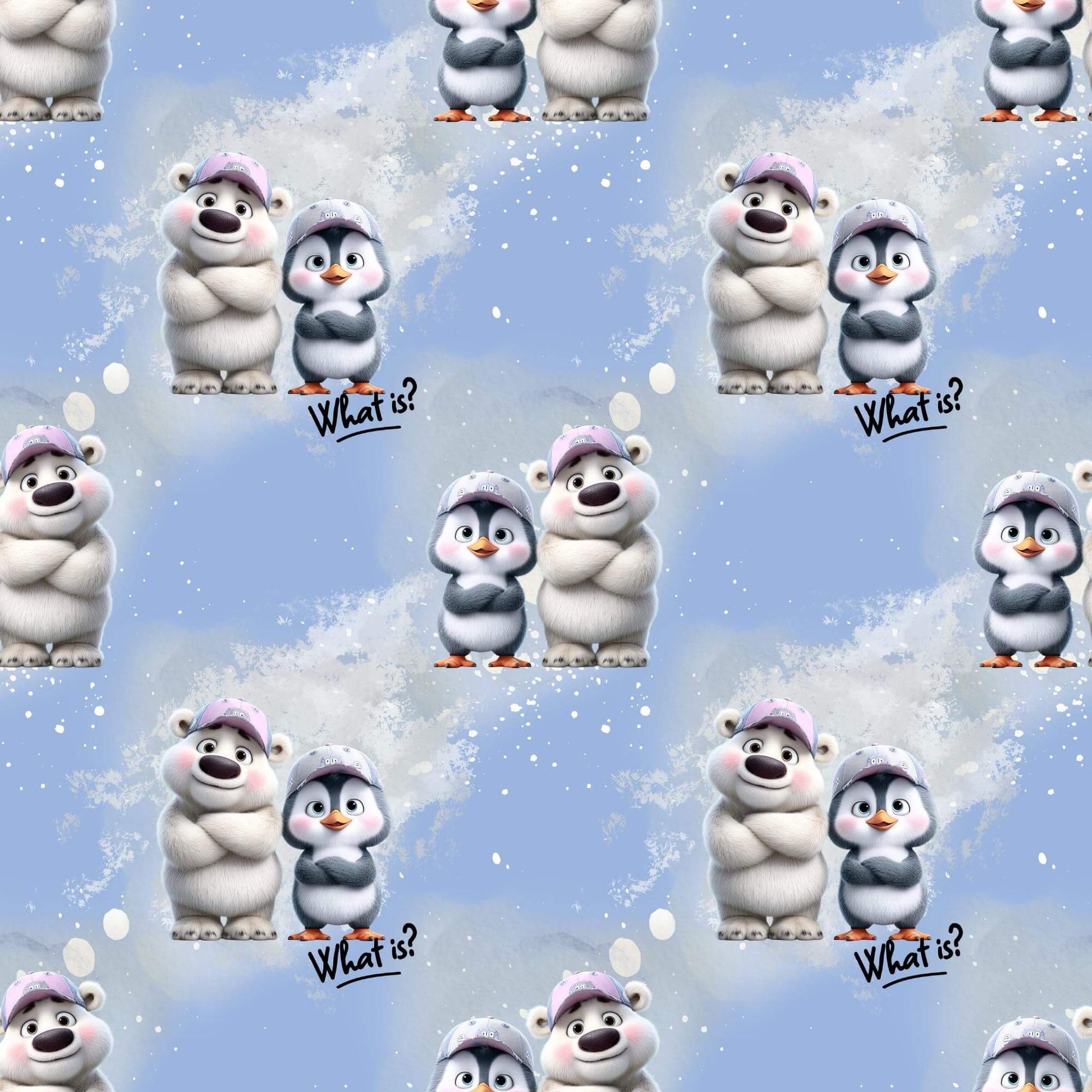 Jersey French Terry Stoff Eisbär Pinguin Nähen Kinderkleidung
