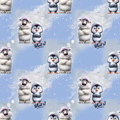 Jersey French Terry Stoff Eisbär Pinguin Nähen Kinderkleidung
