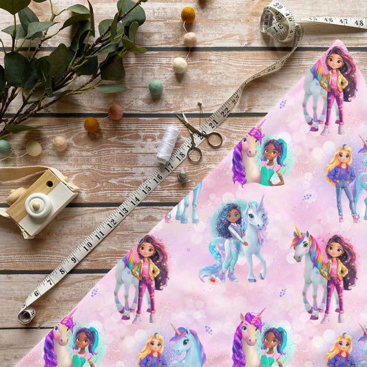 „Einhornreiterin Stoff Meterware – ideal fuer Kinderkleidung & Fantasieaccessoires“