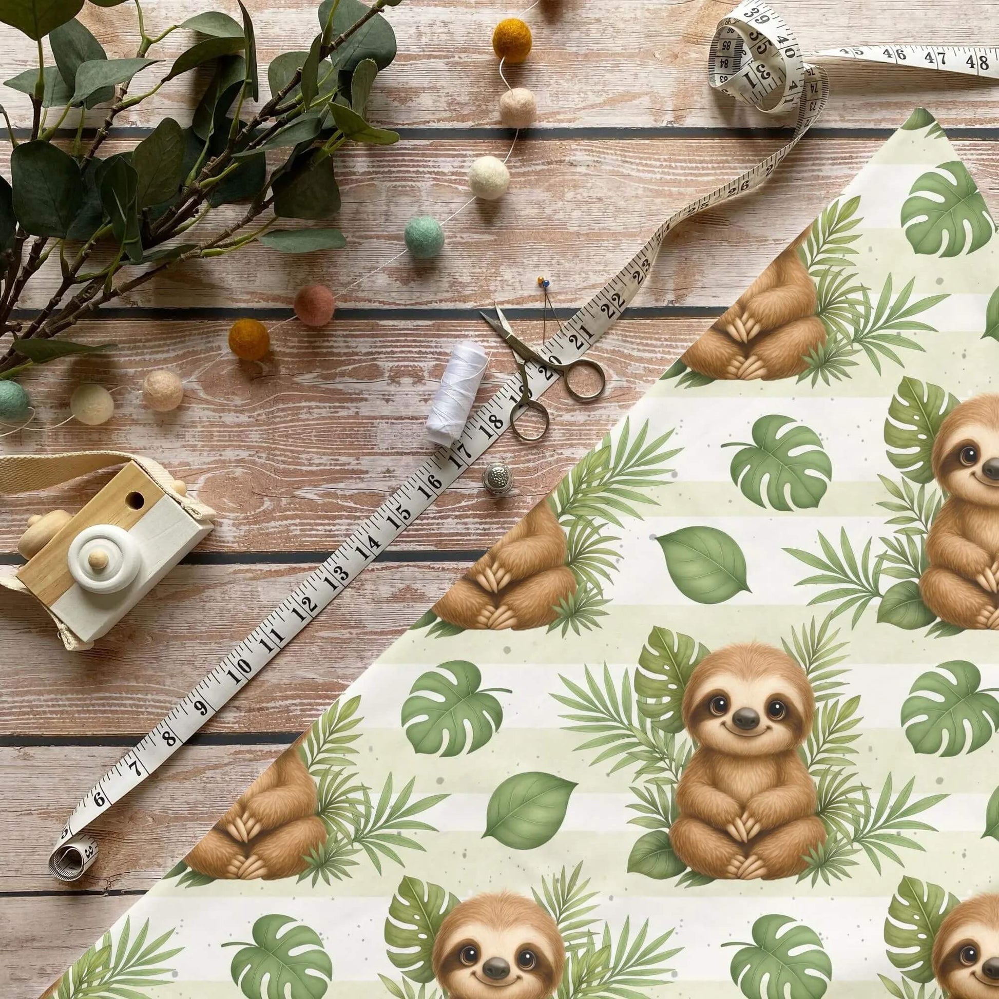 „Faultier Stoff Meterware – ideal für Kinderkleidung & Tropenmotive“