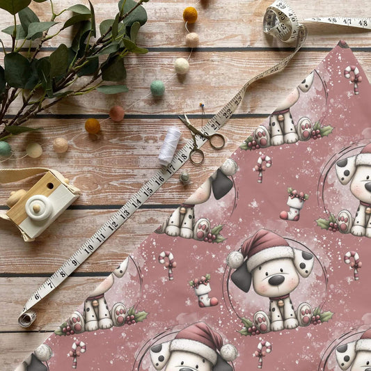 „Weihnachtshund Stoff Meterware – ideal für Kinderkleidung & Weihnachtsaccessoires“