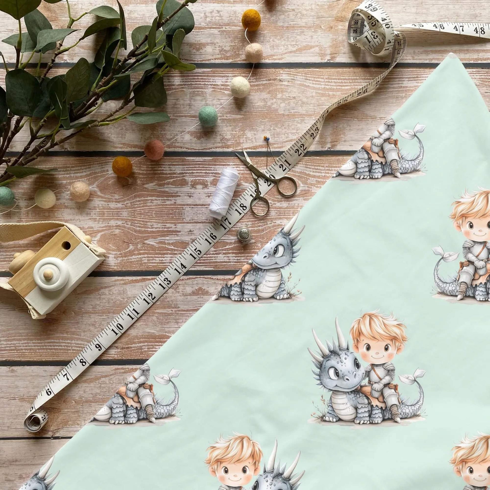 „Drachenreiter Stoff Meterware – ideal für Kinderkleidung & Fantasiemotive“