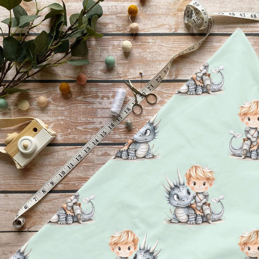 „Drachenreiter Stoff Meterware – ideal für Kinderkleidung & Fantasiemotive“