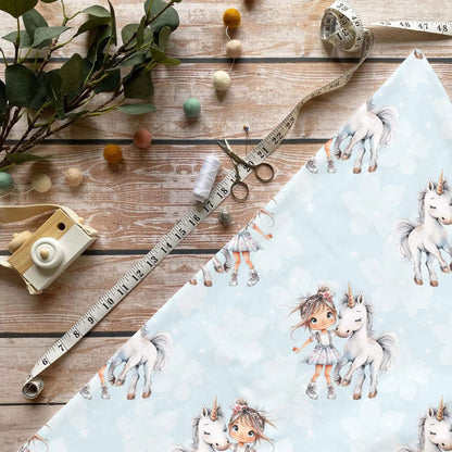 „Mädchen & Einhorn Stoff Meterware – ideal für Kinderkleidung & Fantasiemotive“