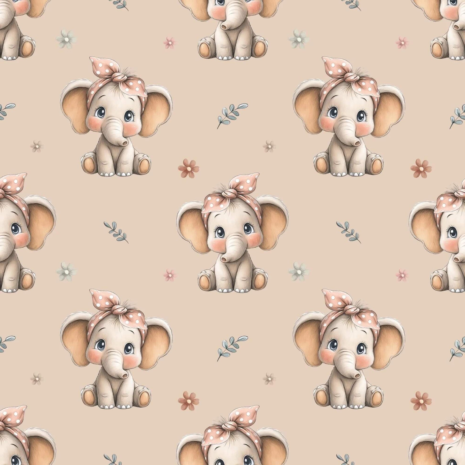 Stoff Meterware Elefant mit Maßband Größenansicht
