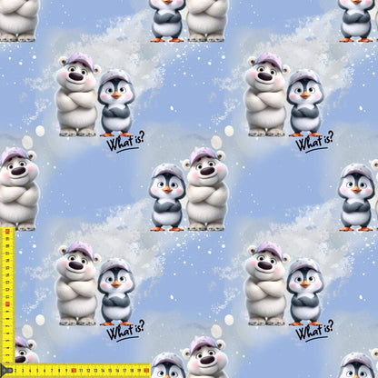 OEKO TEX Kinderstoff Eisbär Pinguin Meterware Maßband Ansicht
