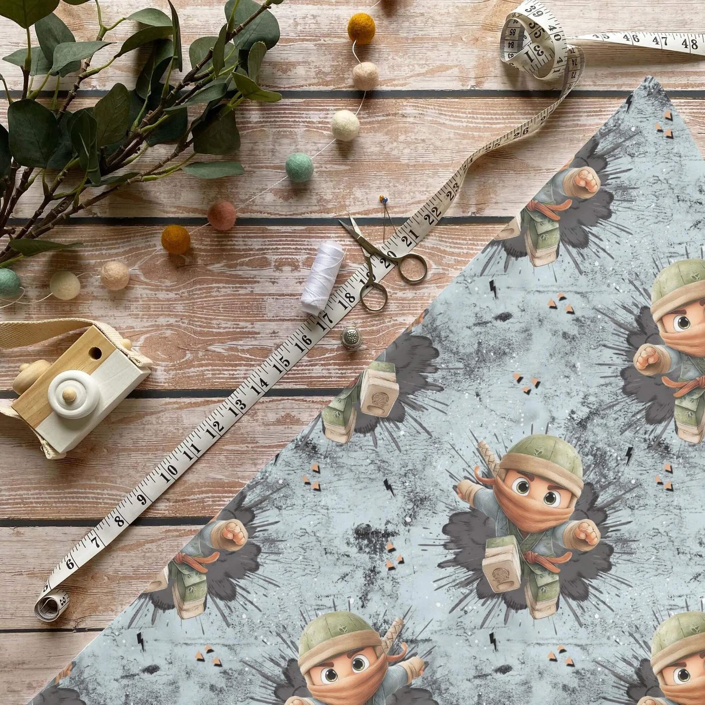 „Ninja Krieger Stoff Meterware – ideal für Kinderkleidung & Actionmotive“