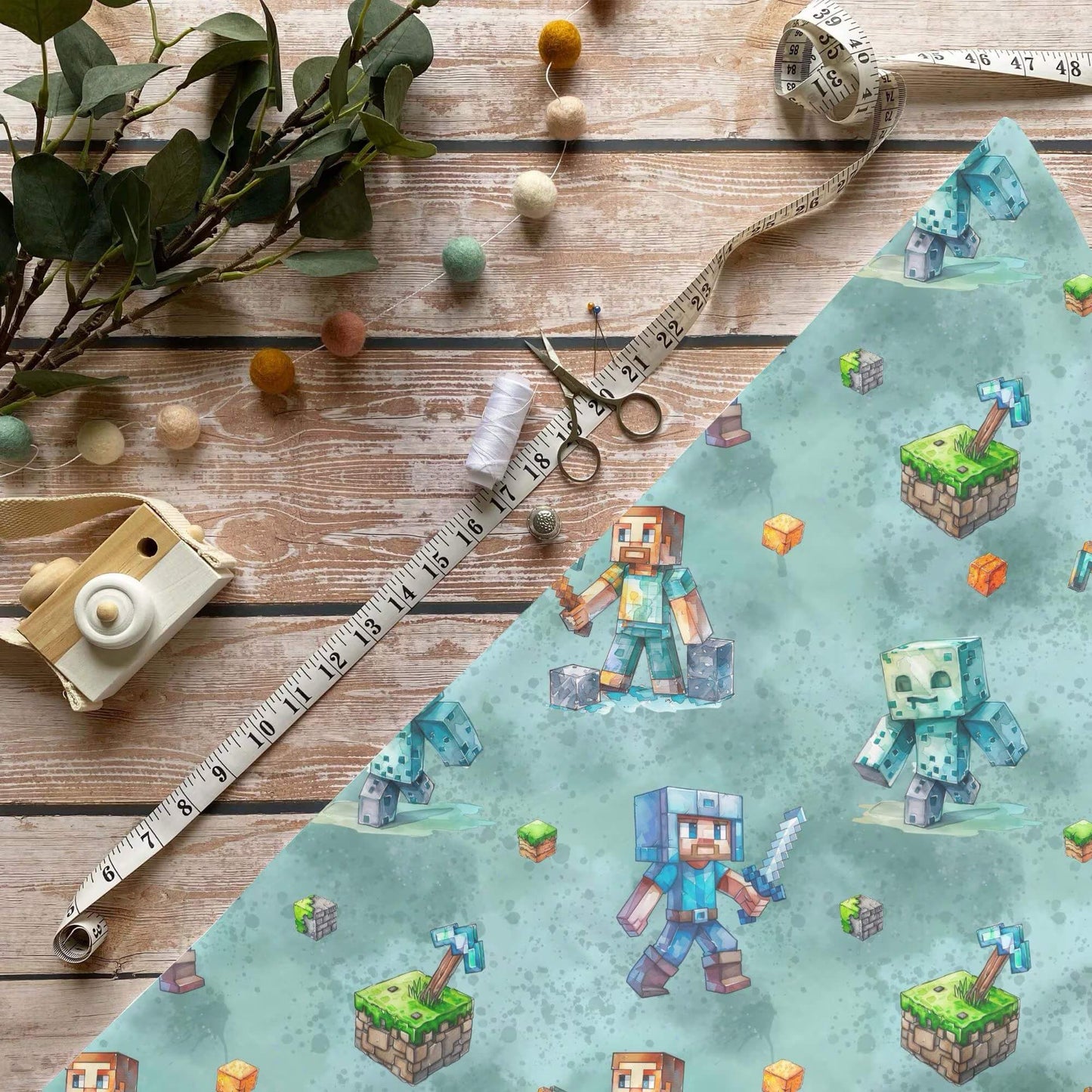 „Crafted Blocks Stoff Meterware – ideal für Kinderkleidung & Gamingaccessoires“