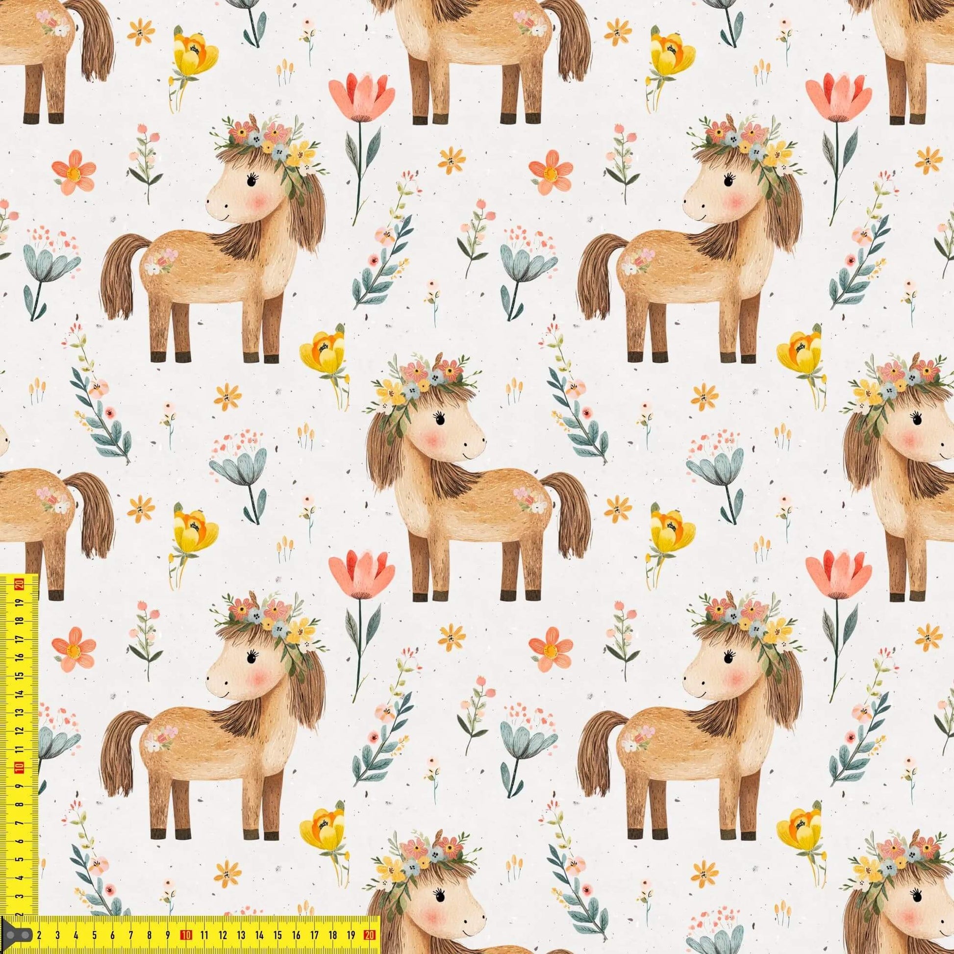 „Pferd mit Blumen Stoff Meterware – ideal fuer Kinderkleidung & Naturaccessoires“