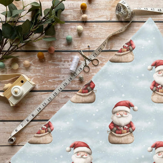 „Weihnachtsmann Stoff Meterware – ideal für Kinderkleidung & Weihnachtsaccessoires“