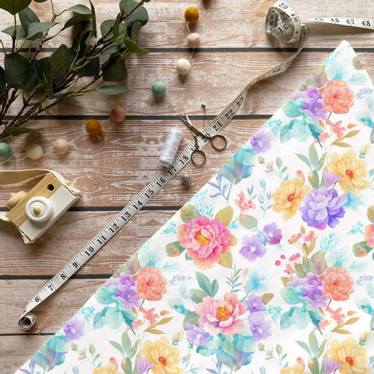 „Blumenmuster Stoff Meterware – ideal für Kinderkleidung & Frühlingsdesigns“