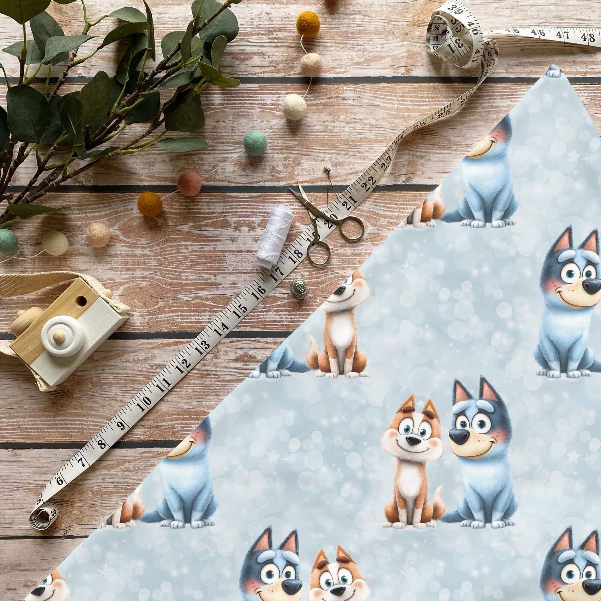 „Geschwisterhunde Stoff Meterware – ideal für Kinderkleidung & Tiermotive“