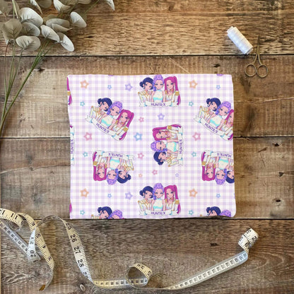 Jersey Stoff Kinder K Popband kariert lila Sterne Baumwolle Meterware
