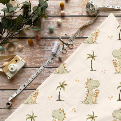 „Dino mit Eiscreme Stoff Meterware – ideal für Kinderkleidung & Sommermotive“