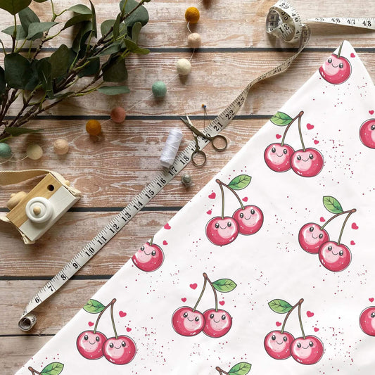 „Kirschen Stoff Meterware – ideal für Kinderkleidung & Sommermotive“