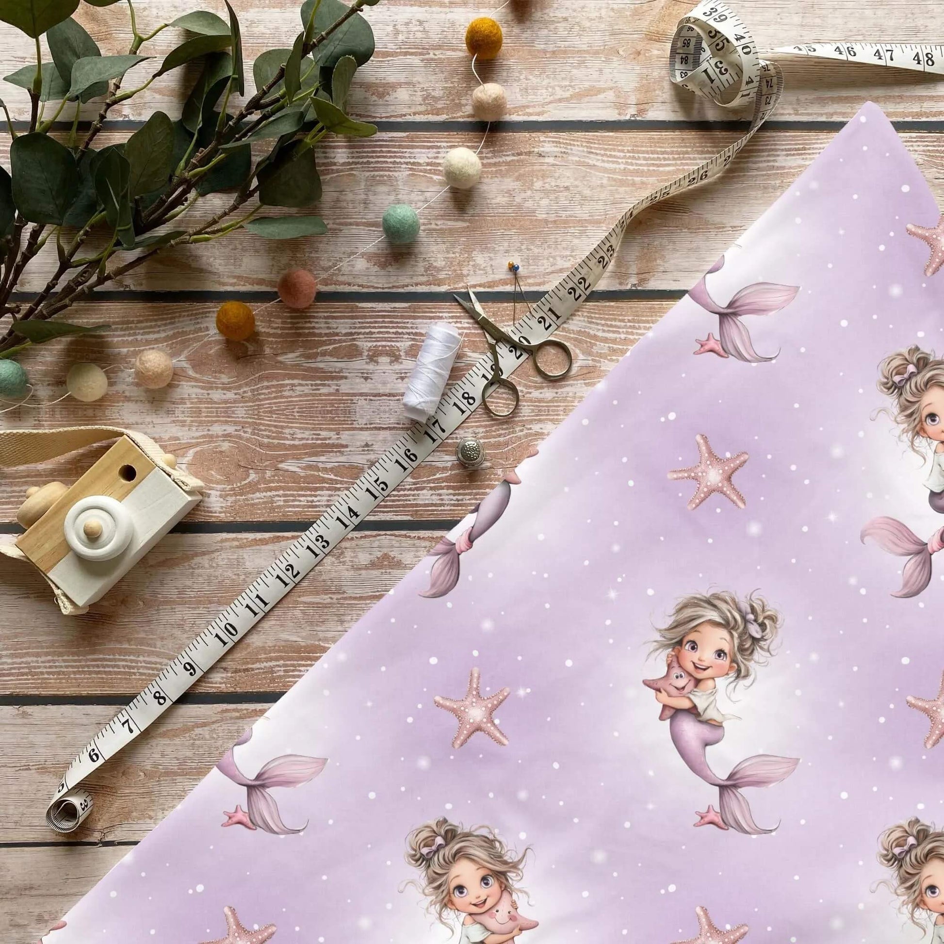 „Meerjungfrau mit Stern Stoff Meterware – ideal für Kinderkleidung & Fantasiemotive“