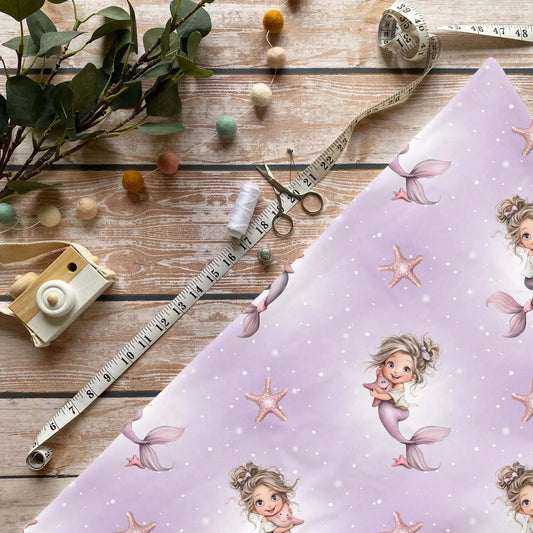 „Meerjungfrau mit Stern Stoff Meterware – ideal für Kinderkleidung & Fantasiemotive“