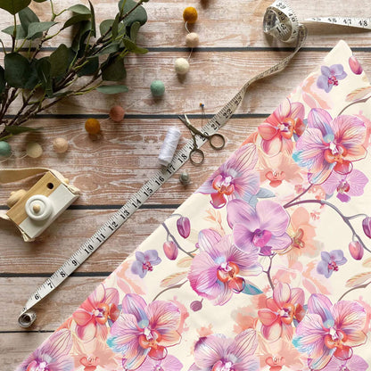 Orchideen Stoff Meterware für elegante Kinder‑ und Damenkleidung