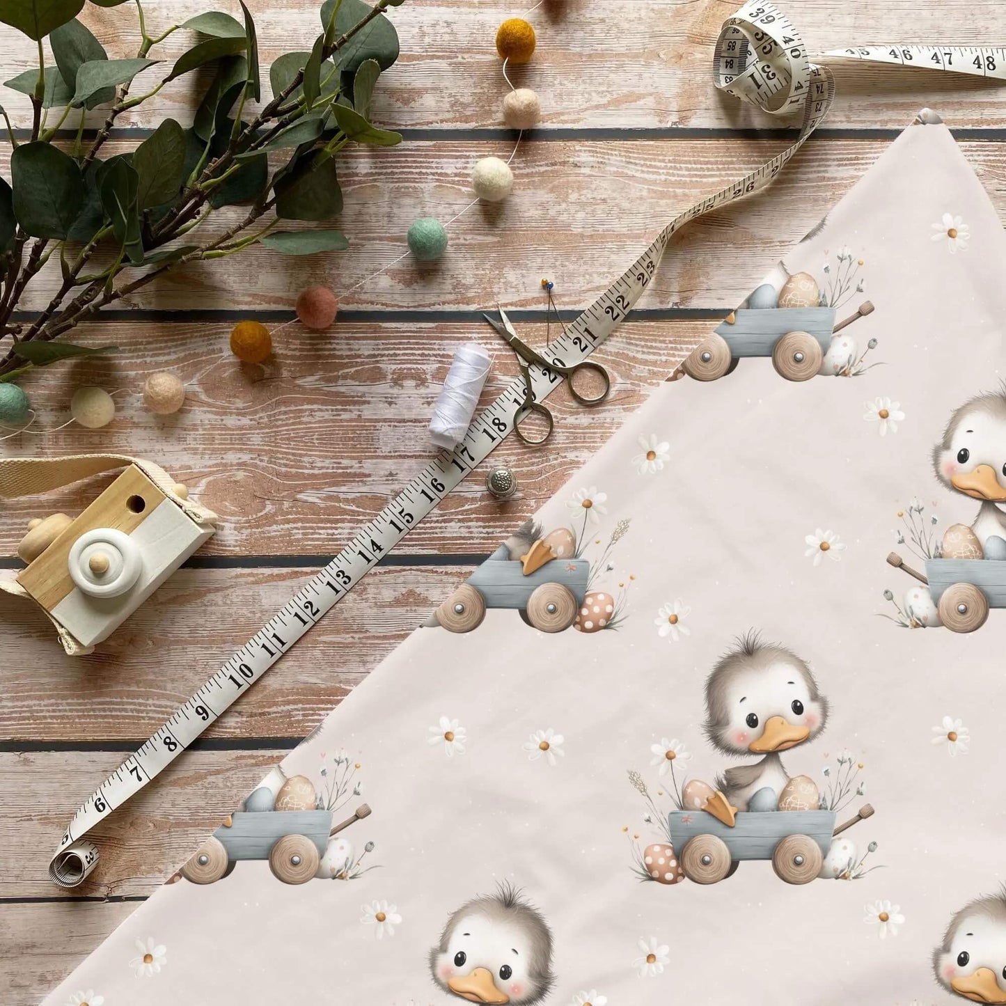 Oster Ente Wagen Stoff Meterware für frühlingshafte Kinderkleidung