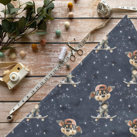 „Skater Dog Stoff Meterware – ideal für Kinderkleidung & Streetstyle‑Motive“