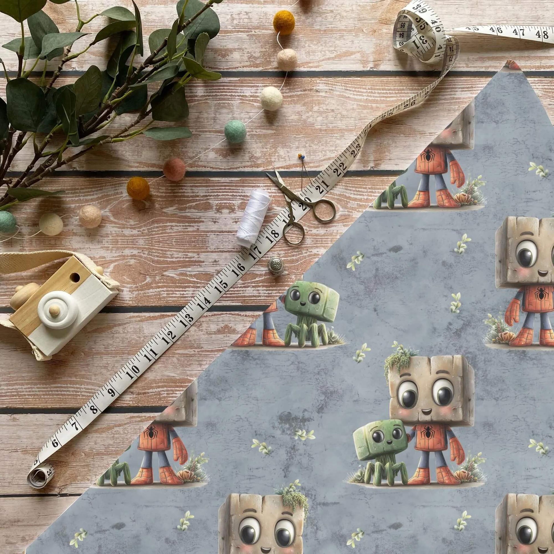 „Spider Block Stoff Meterware – ideal für Kinderkleidung & Heldenmotive“
