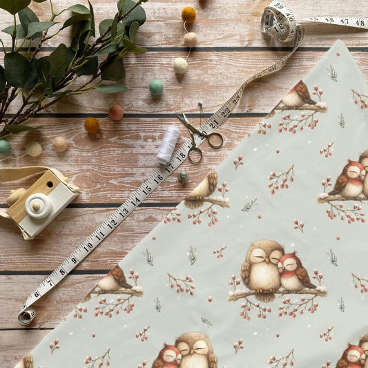 „Wintereule Stoff Meterware – ideal für Kinderkleidung & Wintermotive“