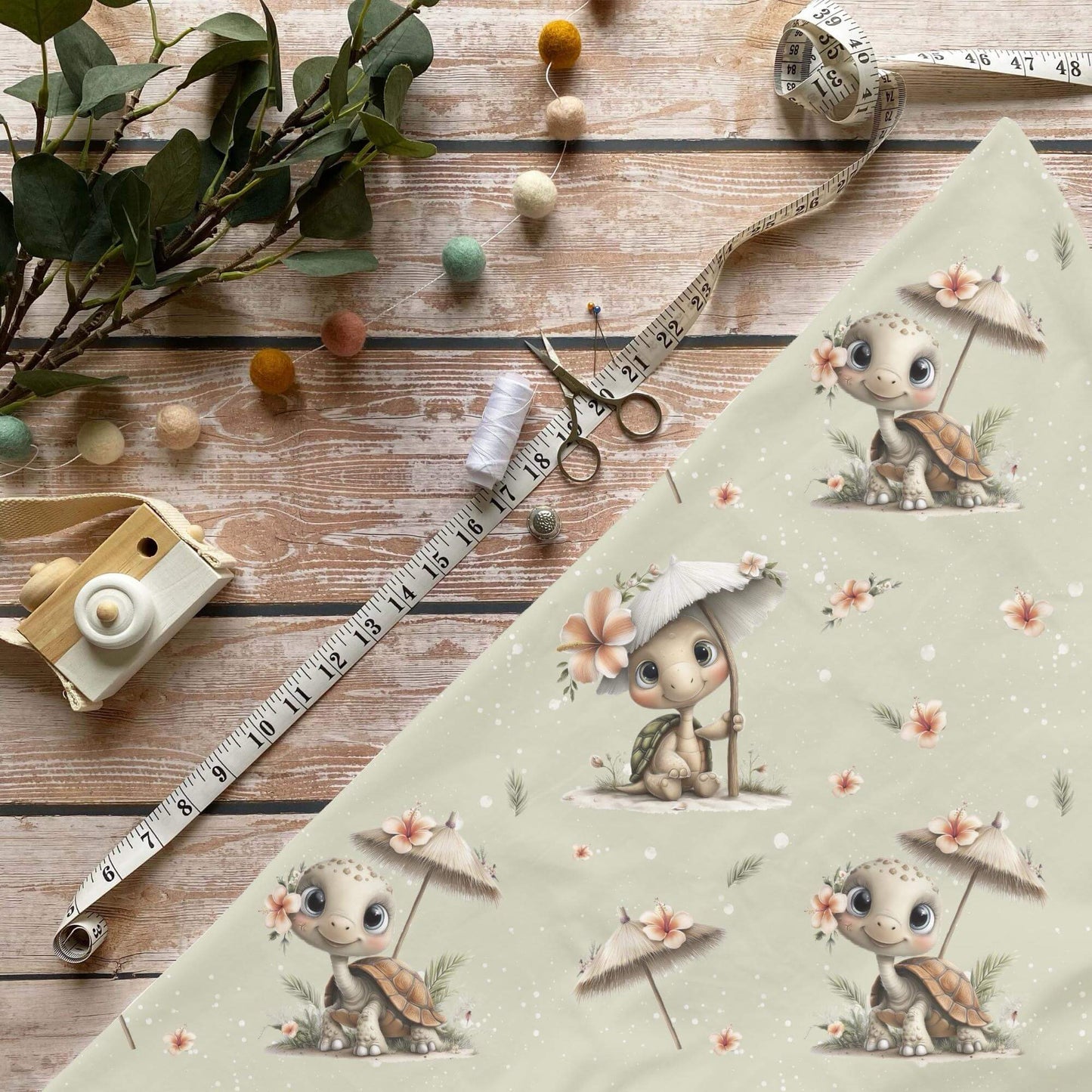 Kinderstoff Schildkröte Sommer Jersey Meterware beige grün
