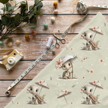 Kinderstoff Schildkröte Sommer Jersey Meterware beige grün
