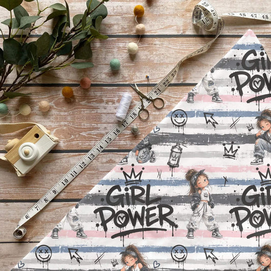 Kinderstoff Meterware Street Queen mit Girl Power Streetstyle Mädchen und Krone
