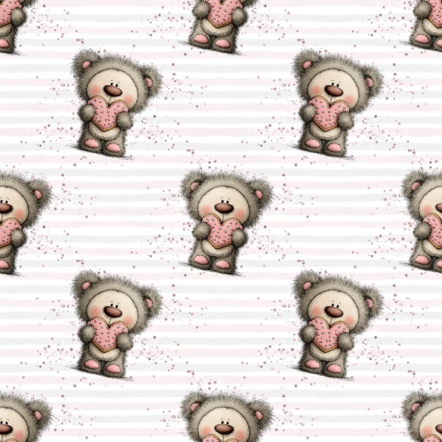 Teddy mit Herz Musselin – leichter Stoff für Baby‑ und Kinderkleidung
