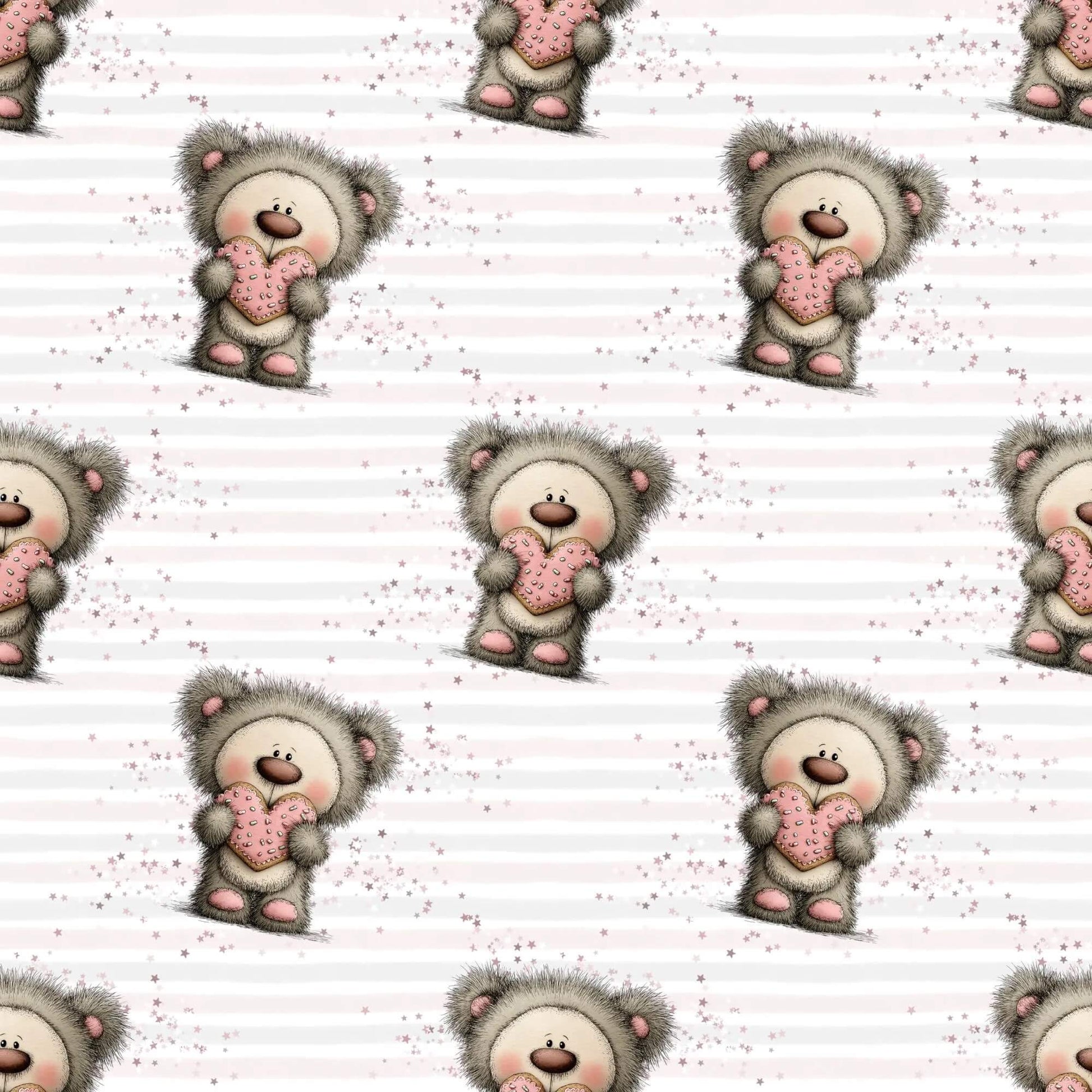 Teddy mit Herz Musselin – leichter Stoff für Baby‑ und Kinderkleidung
