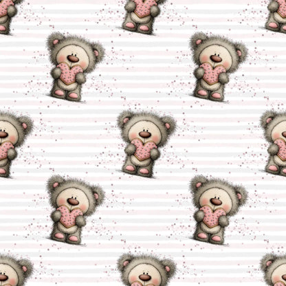 Teddy mit Herz Musselin – leichter Stoff für Baby‑ und Kinderkleidung
