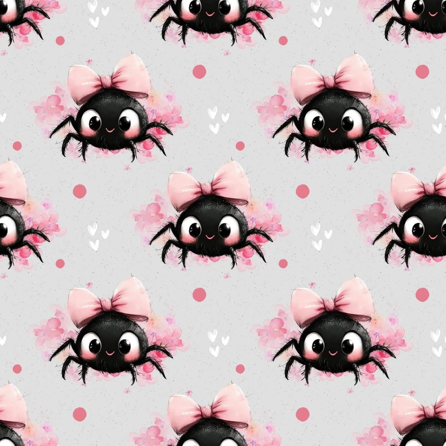Stoffdesign Schleifenspinne auf Jersey, Musselin, Softshell und Minky Glatt mit Kawaii-Spinne

