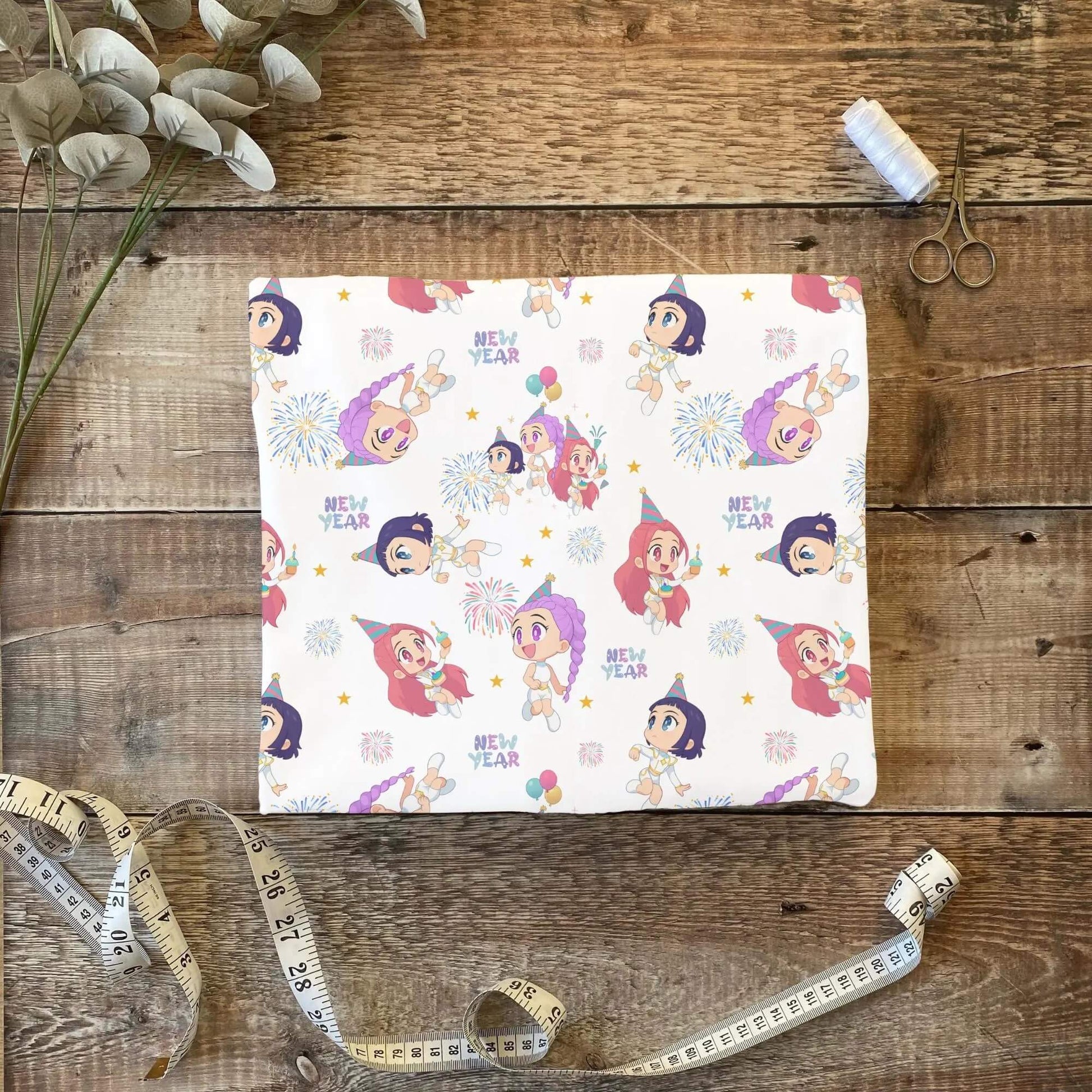 OEKO TEX Stoff Meterware Party Popband mit bunten Partycharakteren
