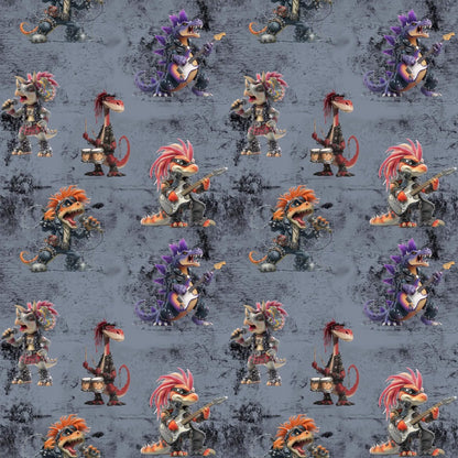 Heavy Saurus Stoff Meterware Dino Musterübersicht grau Hintergrund
